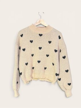 SHEIN Heart Pattern Mock Neck Drop Shoulder Sweater